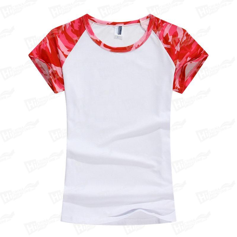 Women's Red Camouflage Raglan Short-Sleeve T-shirts